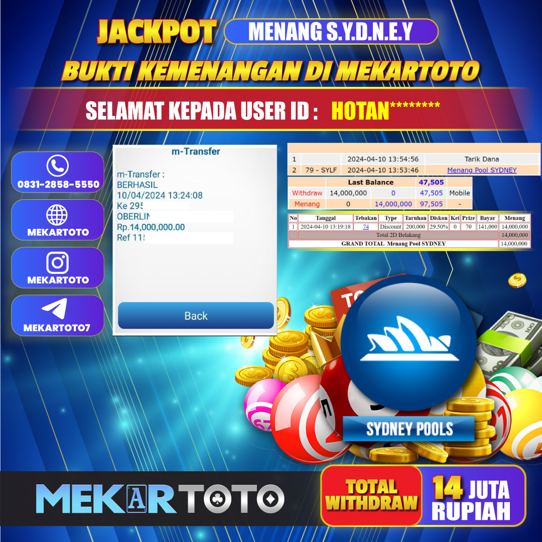 MEKARJITU  JACKPOT TOGEL SYDNEY POOLS RP. 14.000.000,-  LUNAS