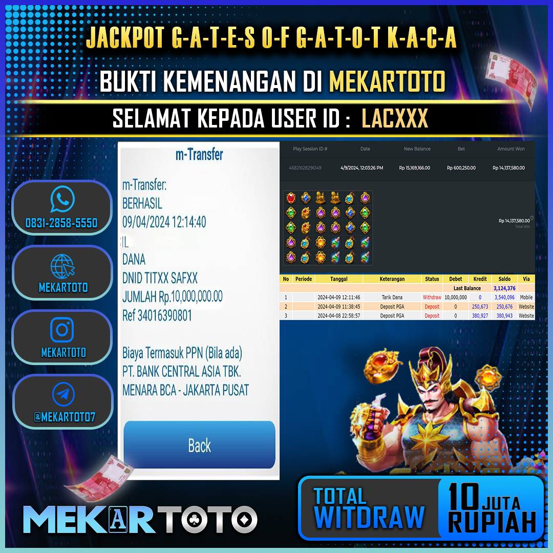 MEKARJITU  JACKPOT SLOT GATES OF GACOTKACA RP. 10.000.000,-  LUNAS